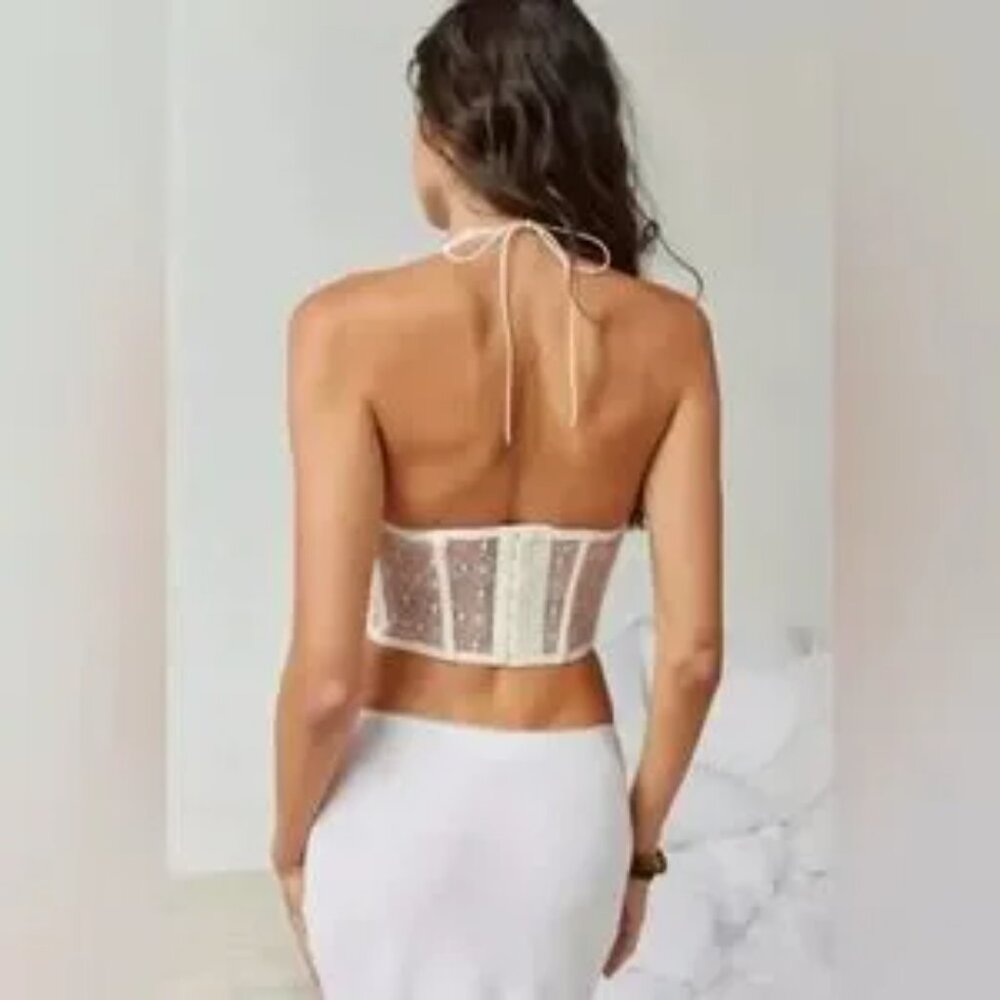 NWOT Out From Under Weekend In Marrakesh Halter Lace Ivory Corset, Small - Picture 2 of 9